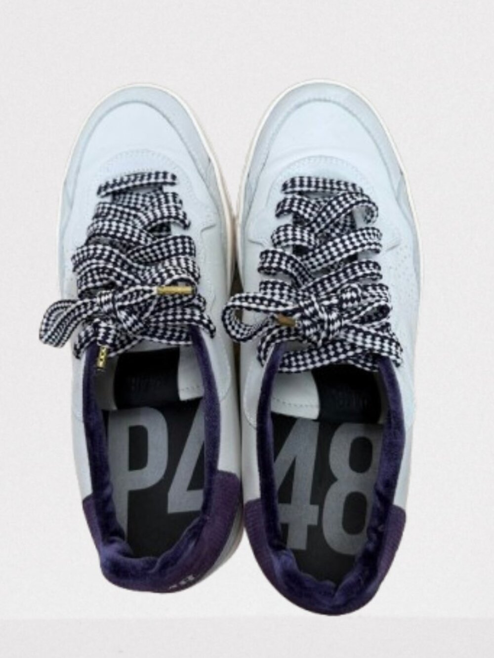 P448 Women Italian Low Top Sneakers White Purple Velvet Size EU 41 / US 10.5